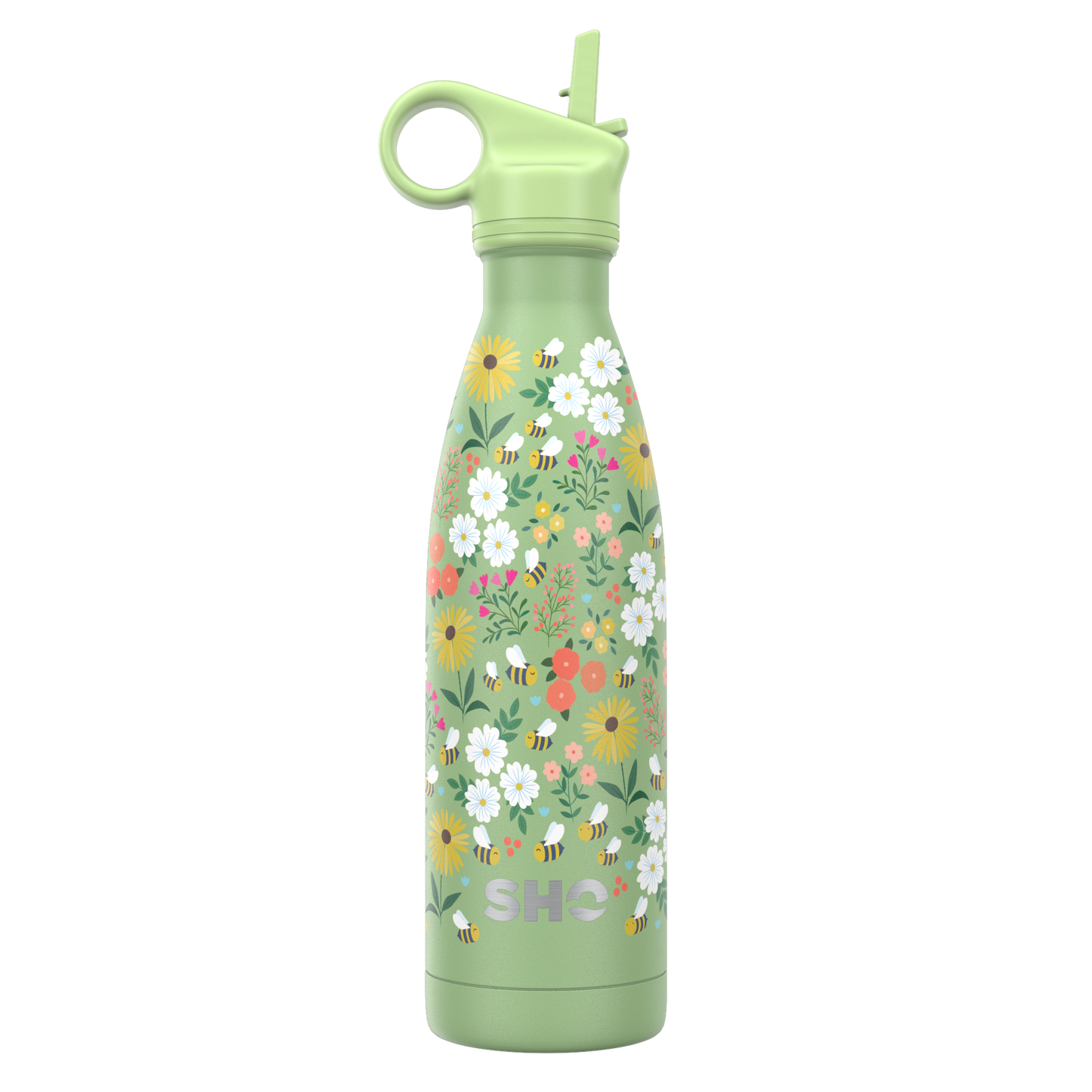 SHO Original 2.0 Bottle & Straw Lid | Ditsy Bees with Straw Lid | 500ml