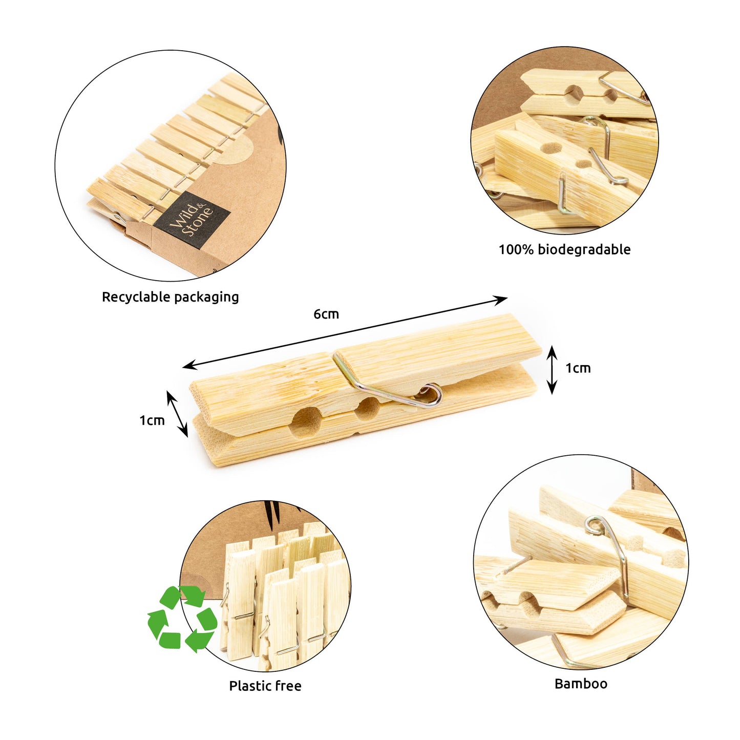 Bamboo Laundry Pegs - Biodegradable & Vegan - 20 Pack