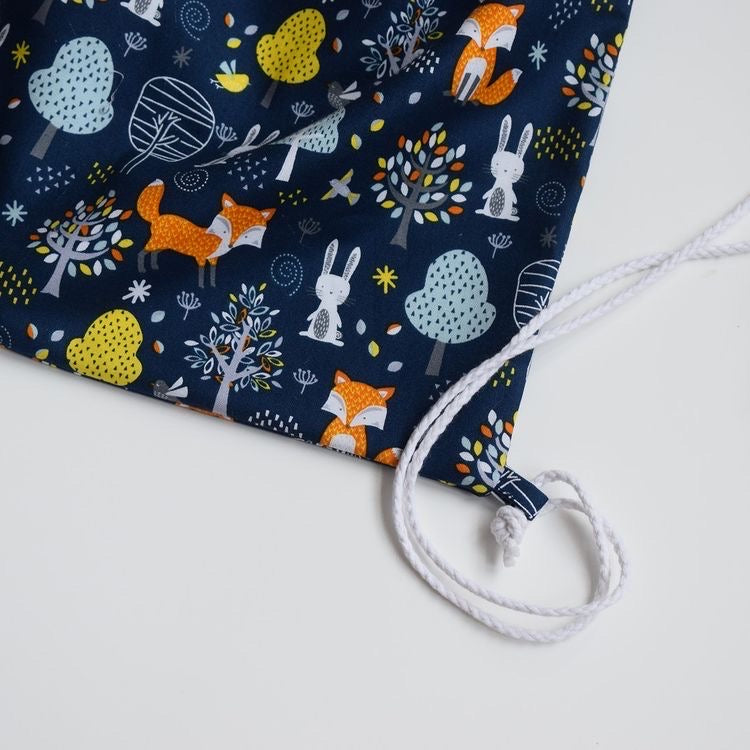 Navy Woodland Fox Drawstring Bag