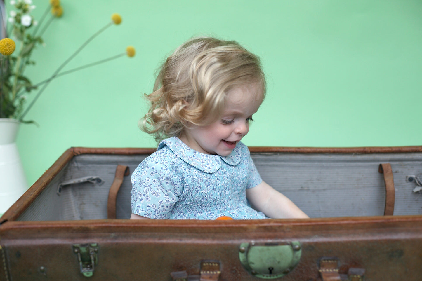 Smock Peter Pan dress | Turquoise Blossom