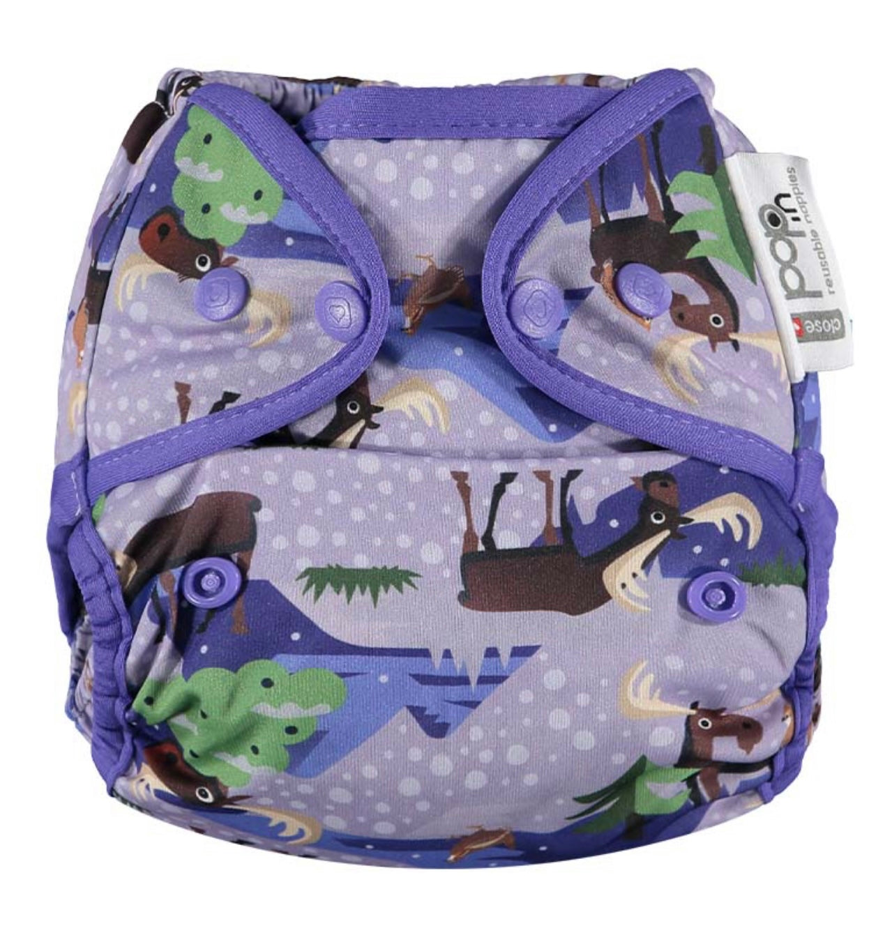 Pop-in Single Printed Reusable Popper Nappy +bamboo