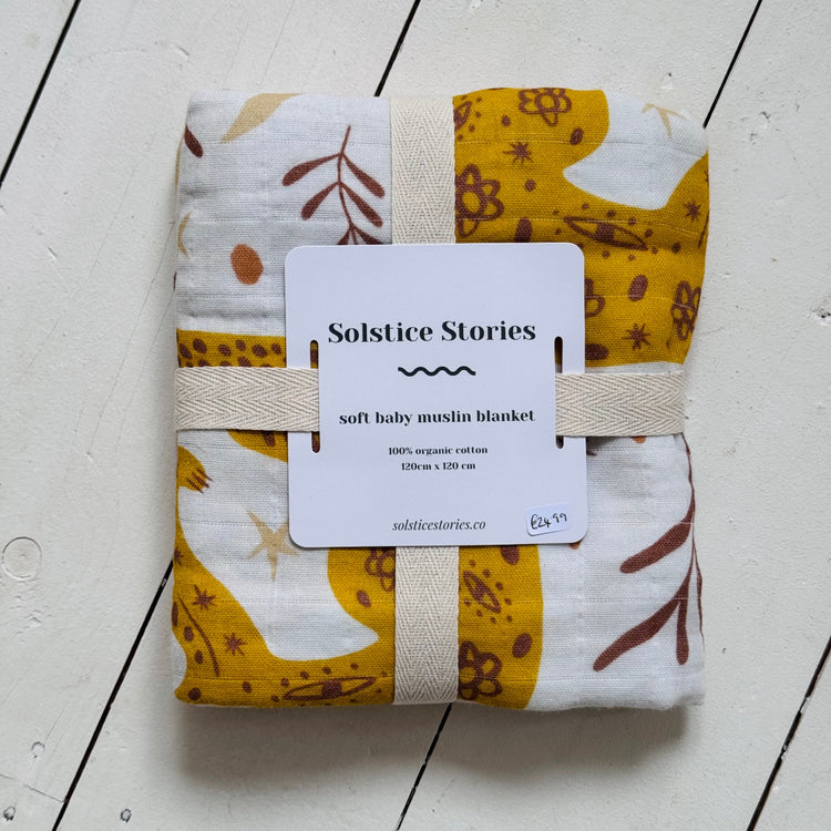 solstice stories organic muslin swaddle tiger print muslin on white background