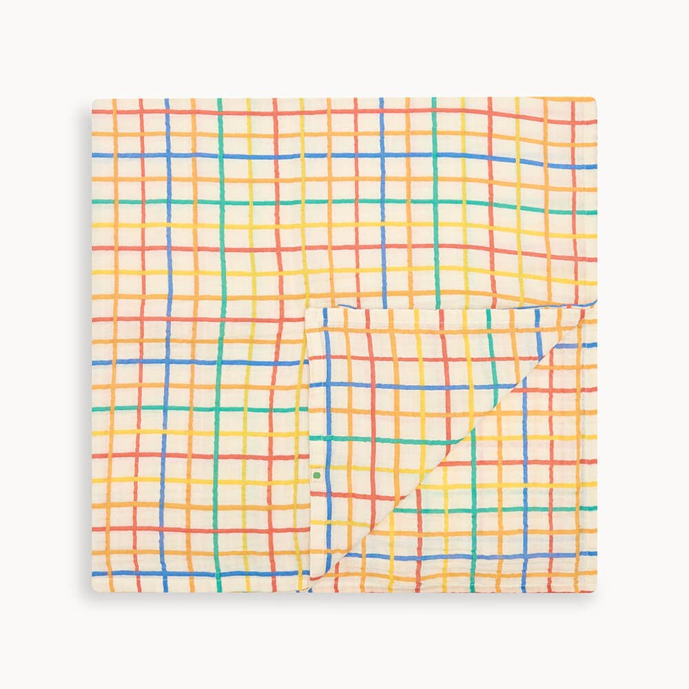 Ditto | Rainbow Check | Large Muslin Swaddle Blanket