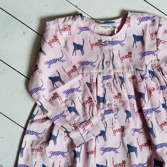 Yoke Dress | Pink Cats