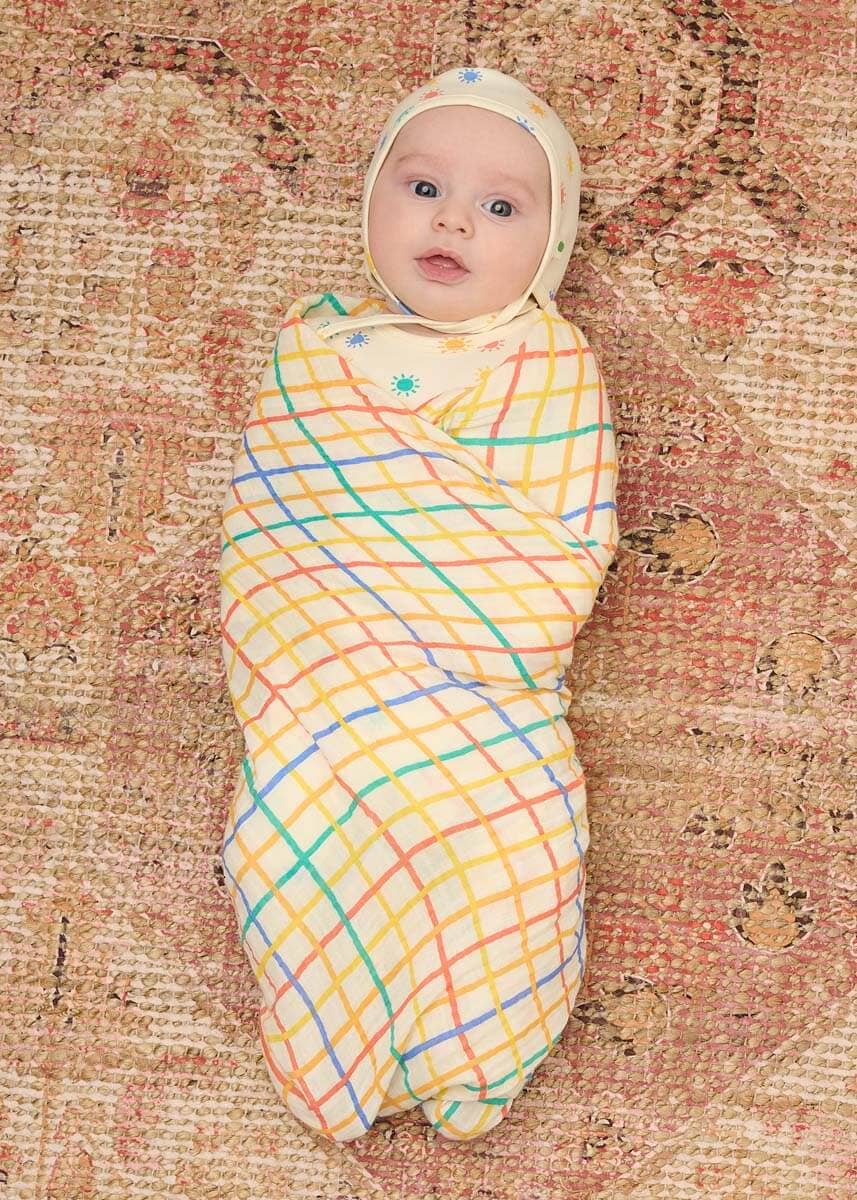Ditto | Rainbow Check | Large Muslin Swaddle Blanket