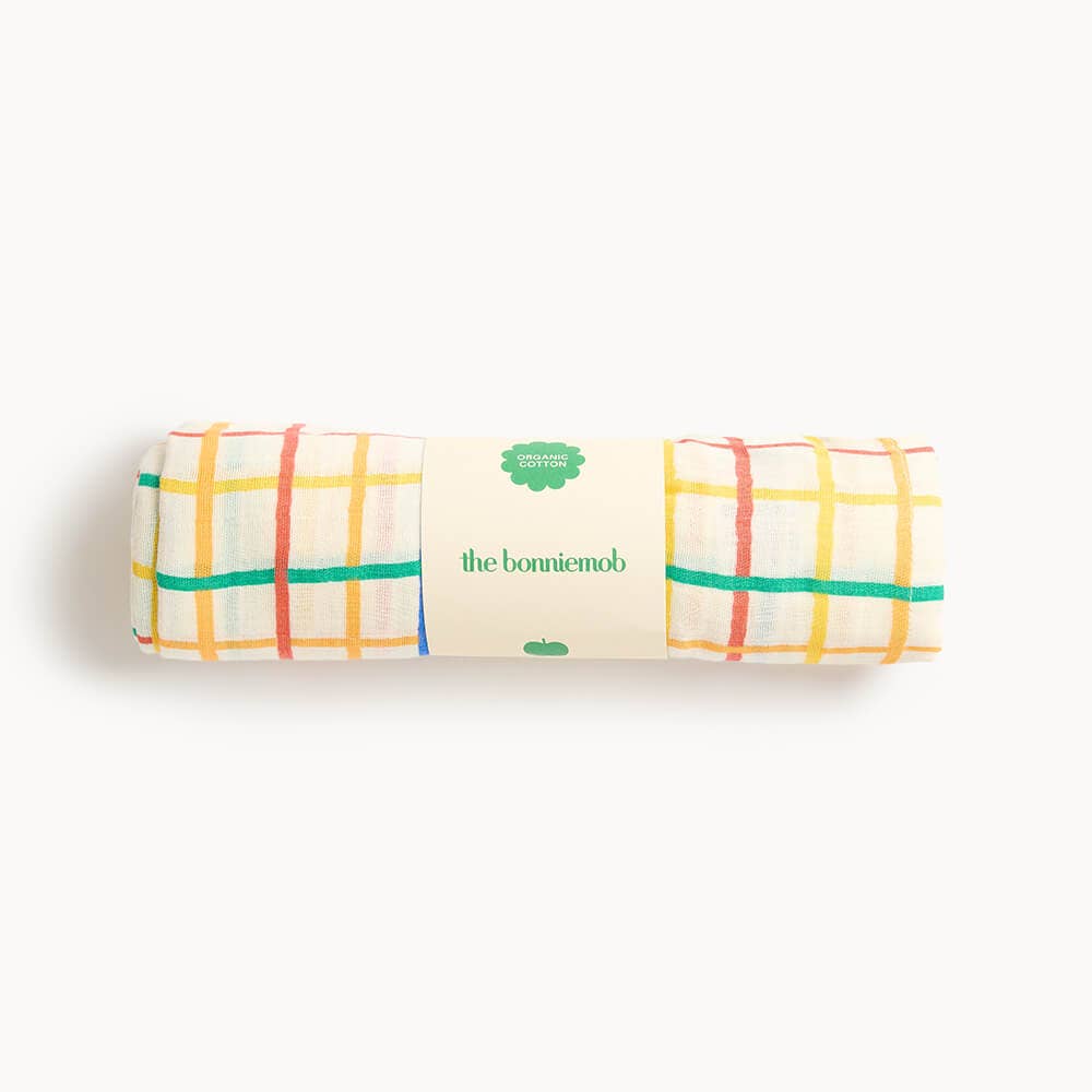 Ditto | Rainbow Check | Large Muslin Swaddle Blanket