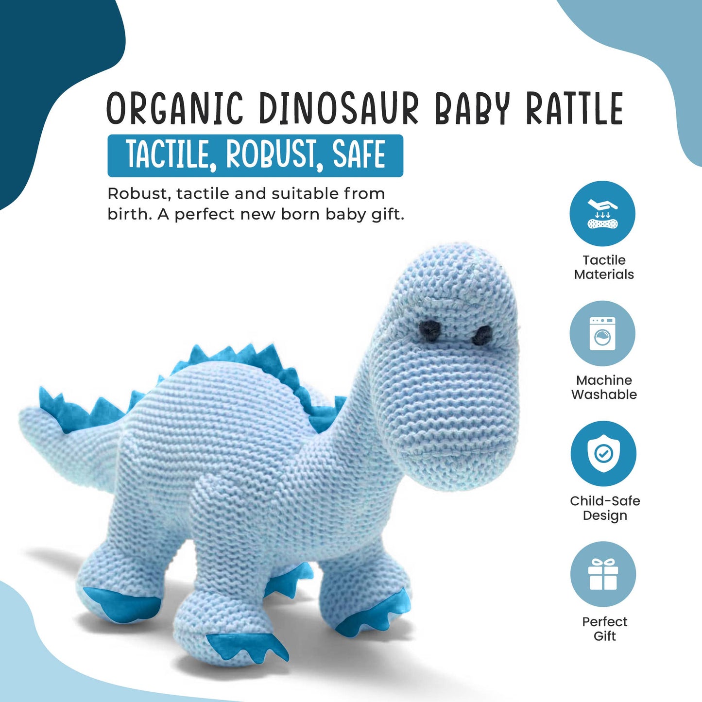 Knitted Diplodocus Baby Rattle
