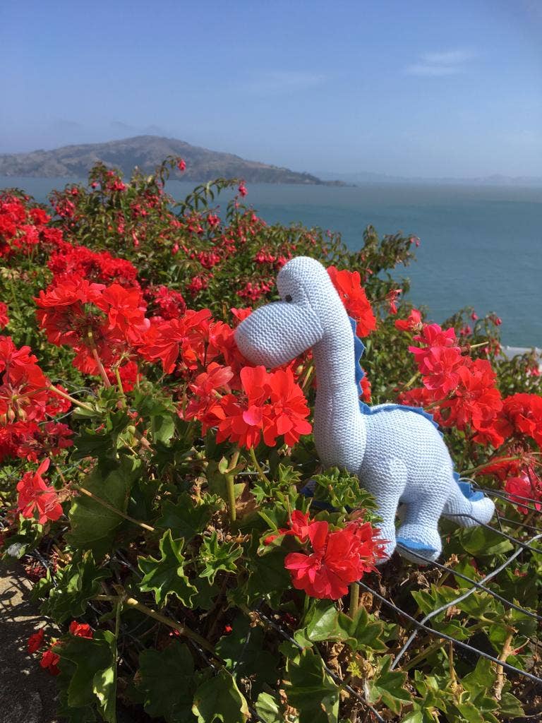 Knitted Diplodocus Baby Rattle