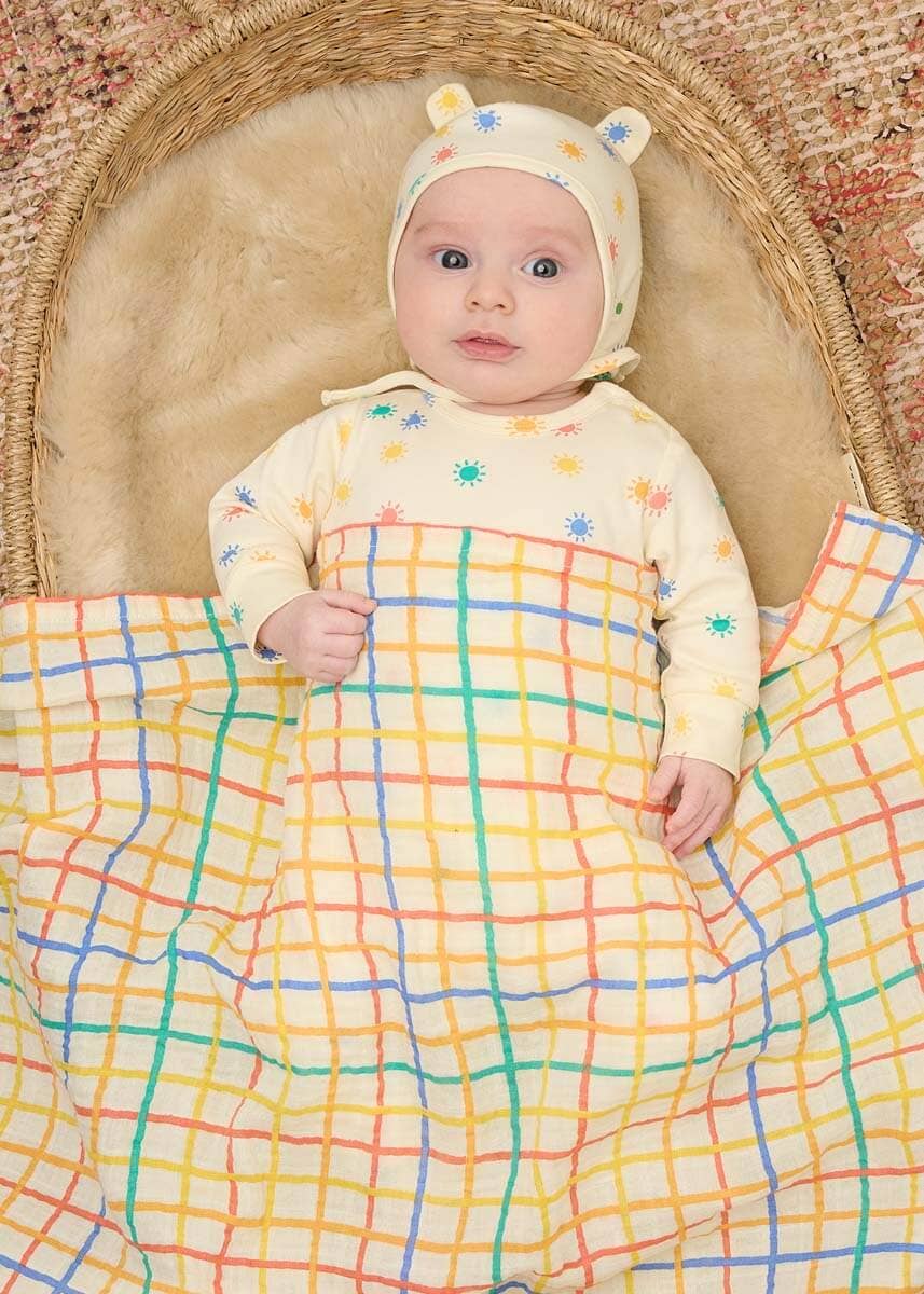 Ditto | Rainbow Check | Large Muslin Swaddle Blanket