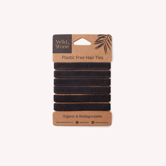 Hair Ties - Plastic Free - 6 Pack (Black)