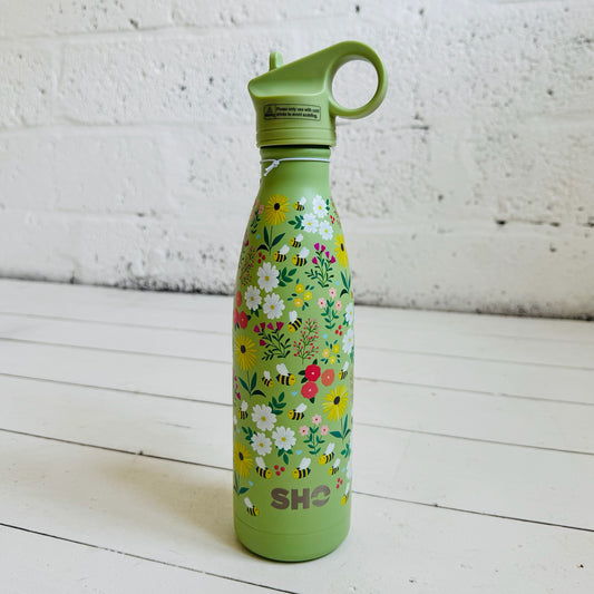 SHO Original 2.0 Bottle & Straw Lid | Ditsy Bees with Straw Lid | 500ml