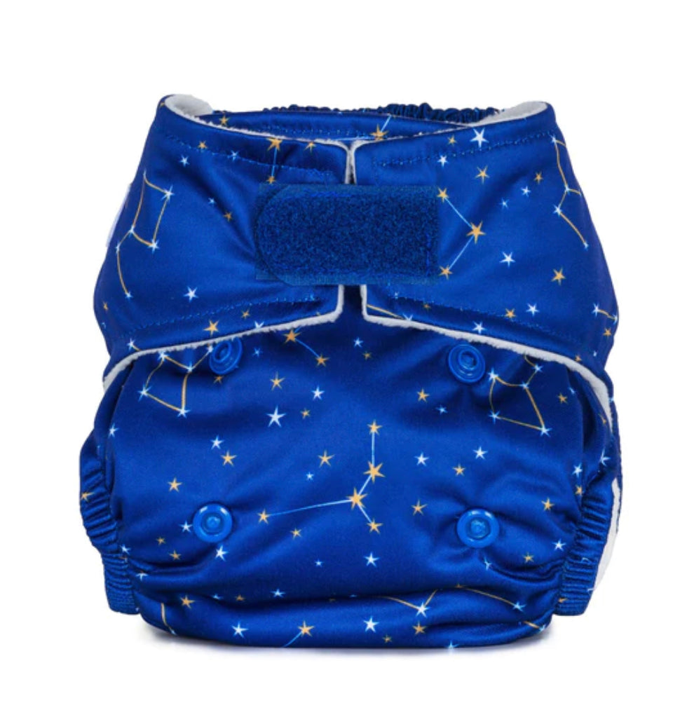baba and boo newborn reusable nappy in blue constellations print