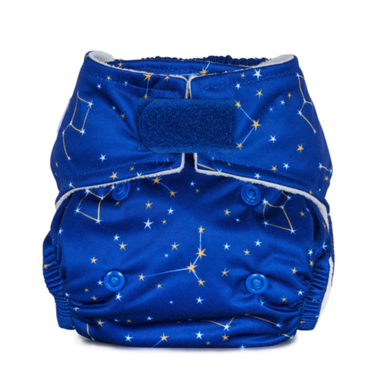 baba and boo newborn reusable nappy in blue constellations print