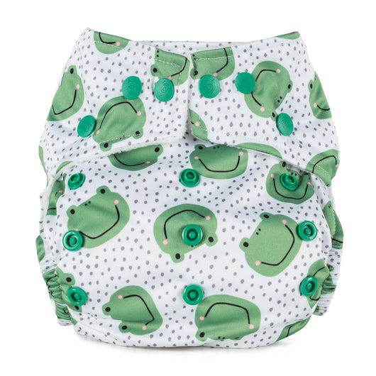 baba and boo one size reusable pocket cloth nappy in frog print