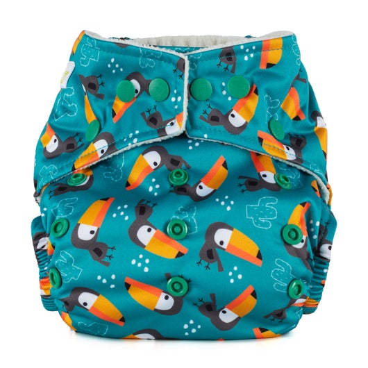 baba and boo one size reusable cloth pocket nappy in toucan print