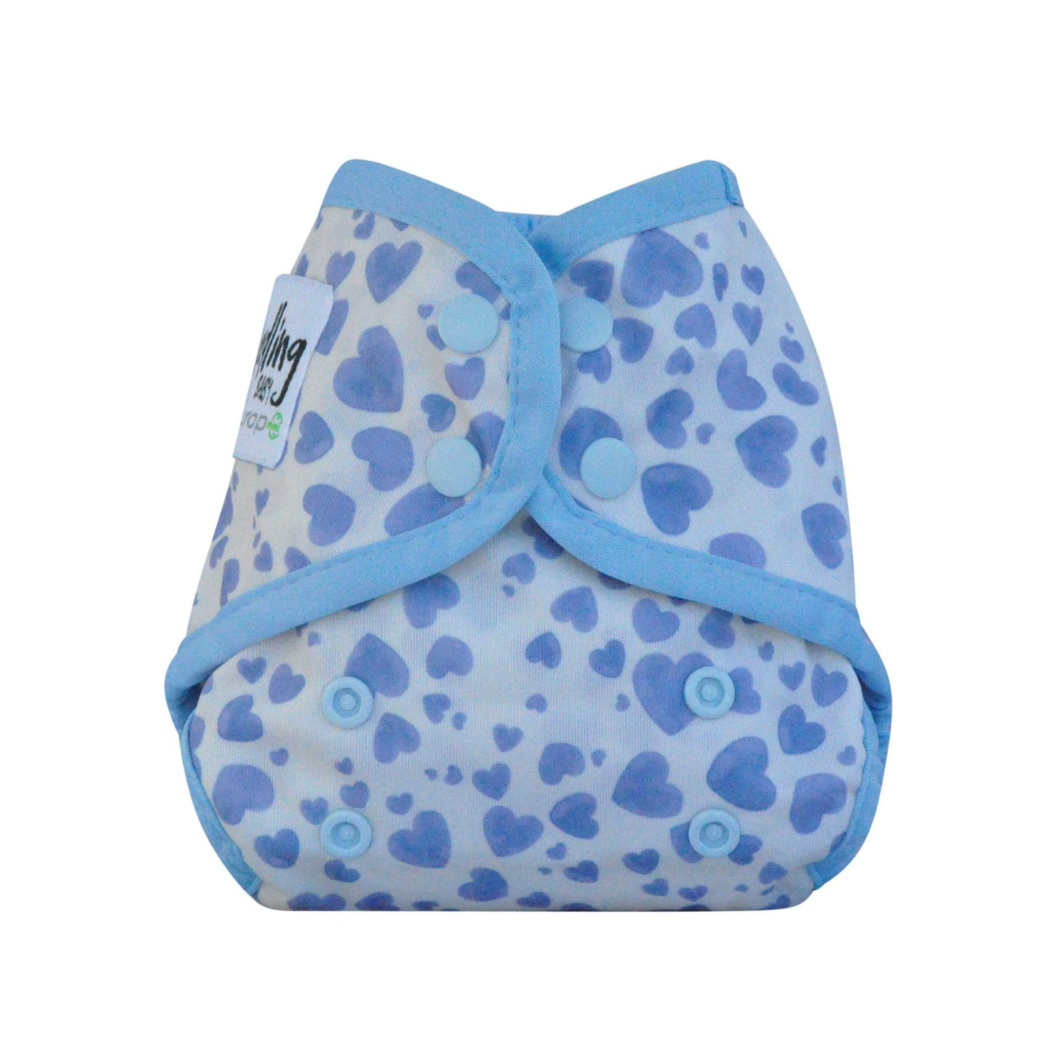 seedling baby newborn reusable nappy wrap mini Comodo wrap in blue hearts
