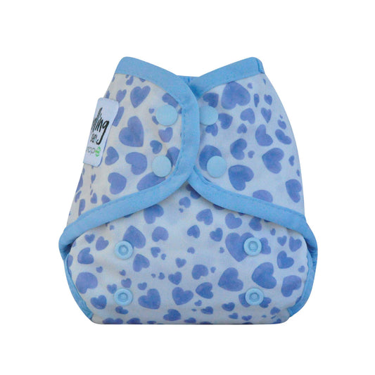 seedling baby newborn reusable nappy wrap mini Comodo wrap in blue hearts
