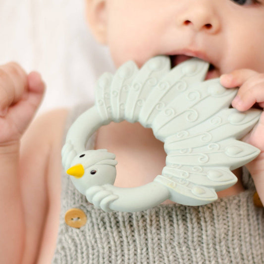 Natural Rubber Teether | Light Blue Peacock