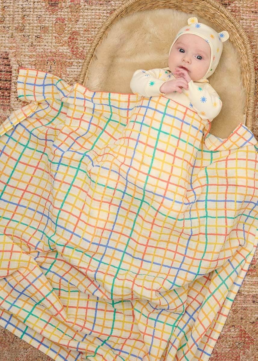 Ditto | Rainbow Check | Large Muslin Swaddle Blanket