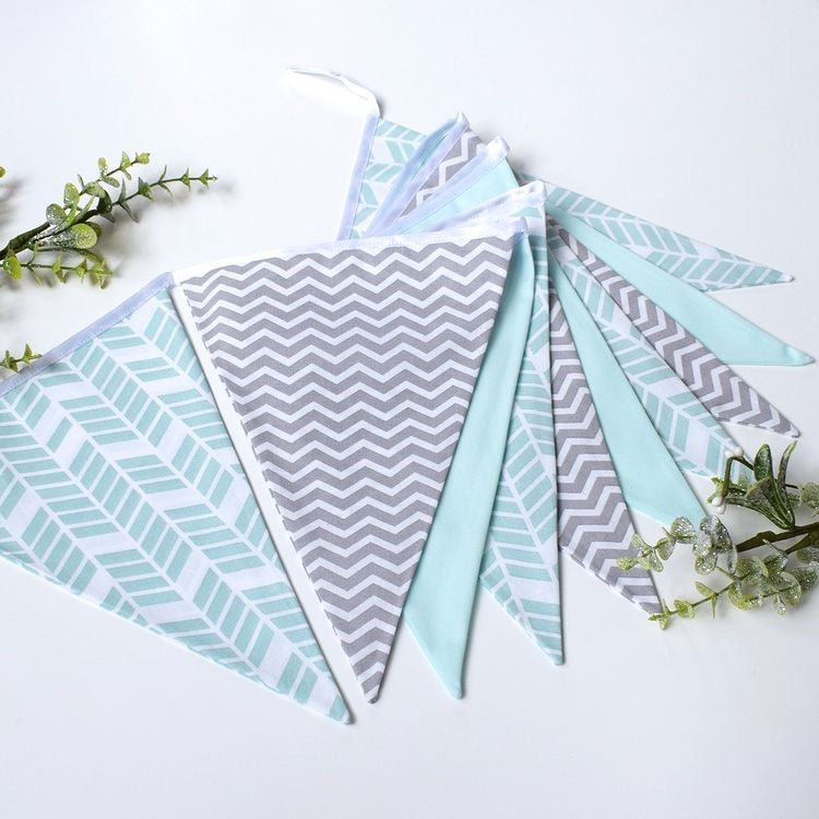 Mint Herringbone and Grey Chevron Bunting Large