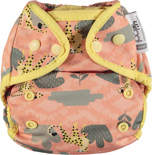 Pop-in Single Printed Reusable Popper Nappy +bamboo