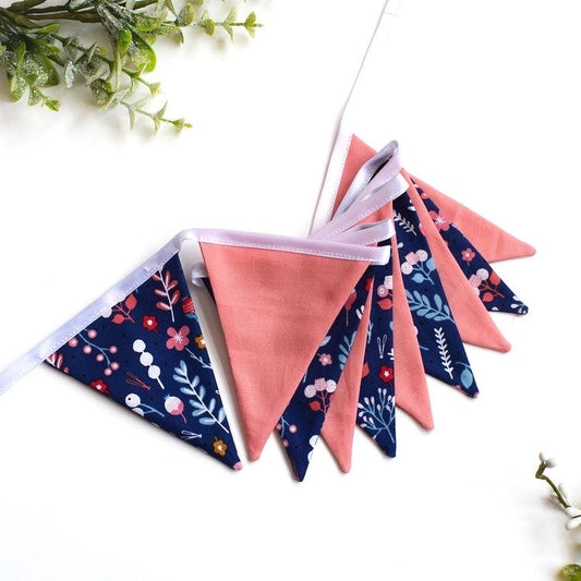 Coral and Navy Floral Mini Bunting