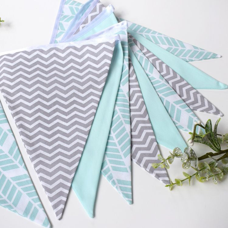 Mint Herringbone and Grey Chevron Bunting Large