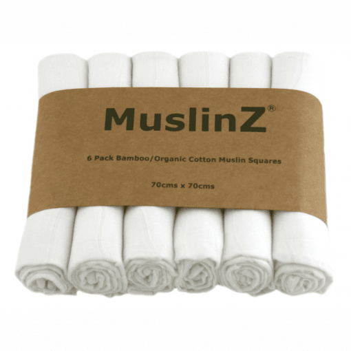Six Pack Bamboo/Organic Cotton Muslin Squares: White