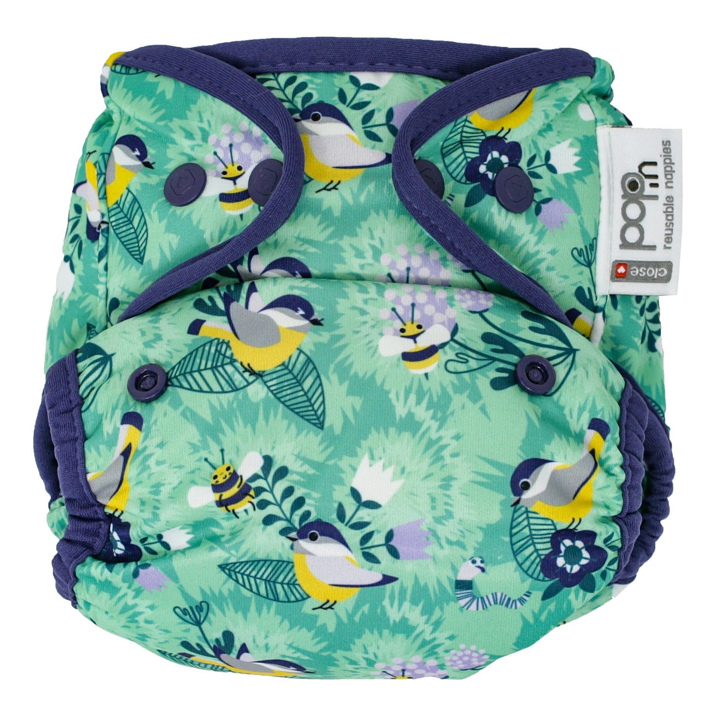 Pop-in Single Printed Reusable Popper Nappy +bamboo