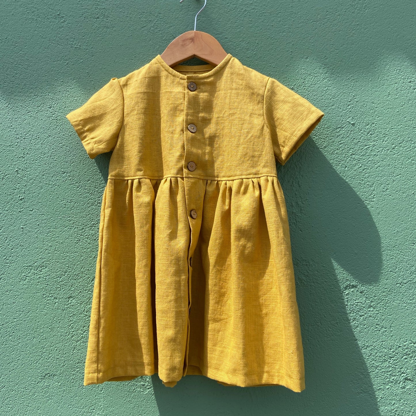 linen girls dress mustard made in uk red roux rouge